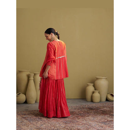 Vaaya The Alta Red Silk Chanderi and Banarasi Top with Handwork