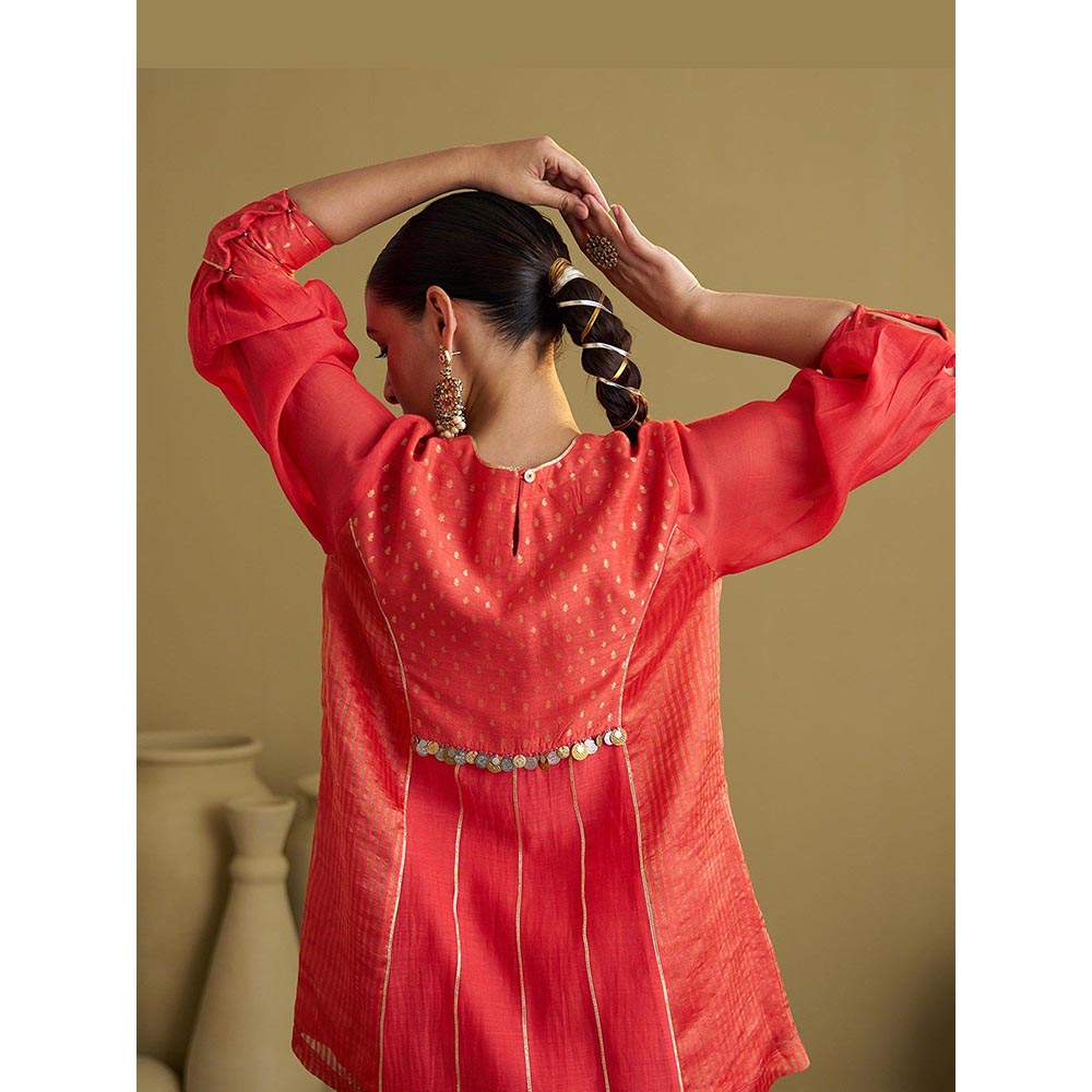 Vaaya The Alta Red Silk Chanderi and Banarasi Top with Handwork