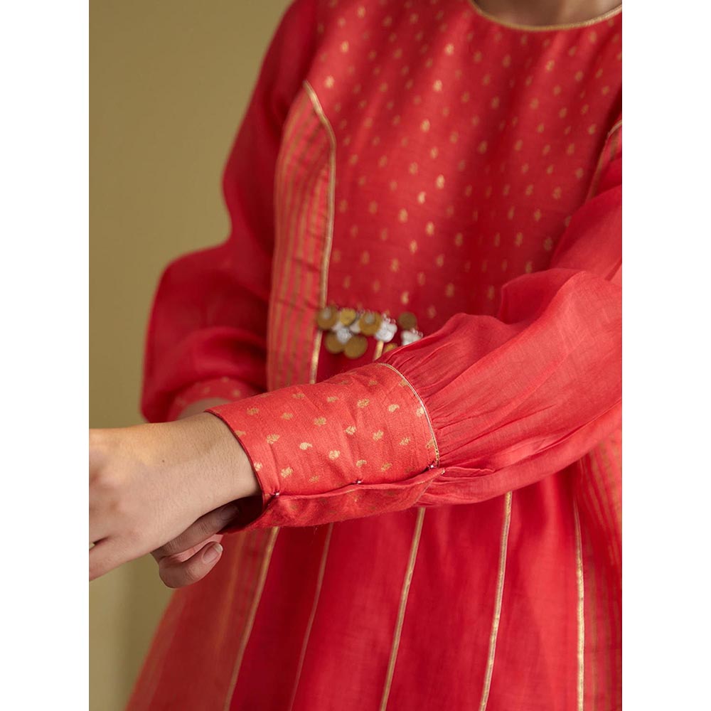 Vaaya The Alta Red Silk Chanderi and Banarasi Top with Handwork