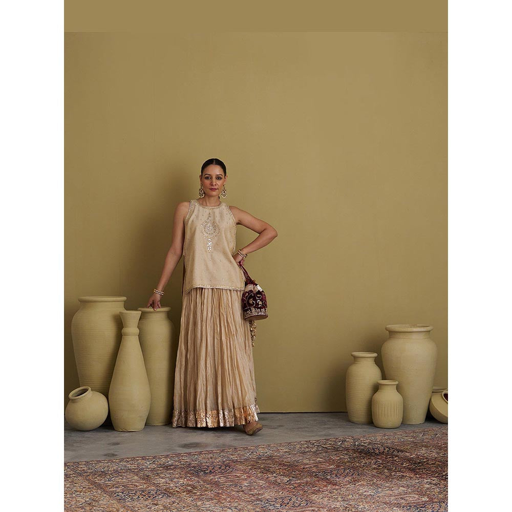 Vaaya The Gold Silk Tissue Top with Handwork