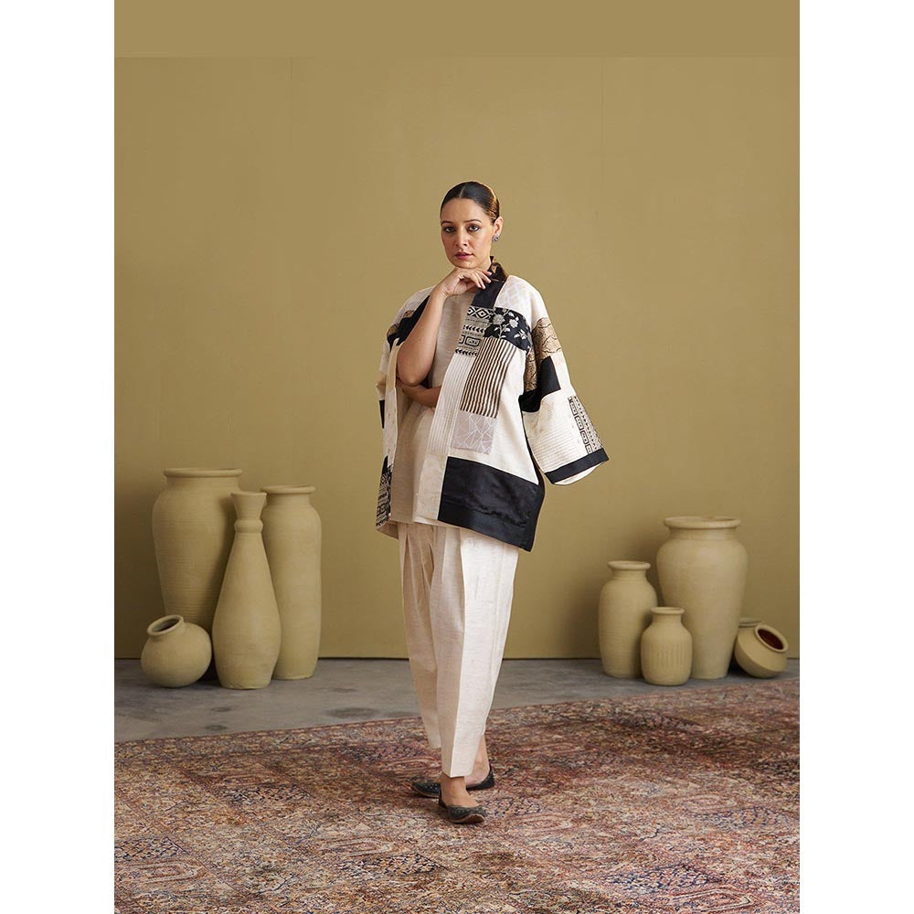 Vaaya Mulbery Silk Ivory Top with Salwar and Jacket