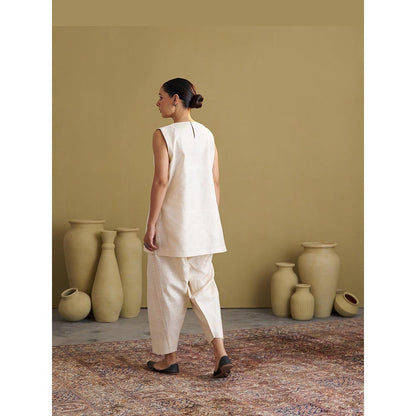 Vaaya Mulbery Silk Ivory Top with Salwar and Jacket