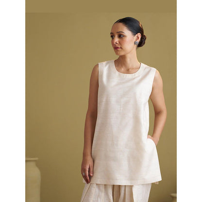 Vaaya Mulbery Silk Ivory Top with Salwar and Jacket