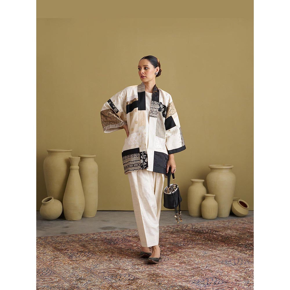 Vaaya Mulbery Silk Ivory Top with Salwar and Jacket