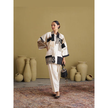 Vaaya Mulbery Silk Ivory Top with Salwar and Jacket