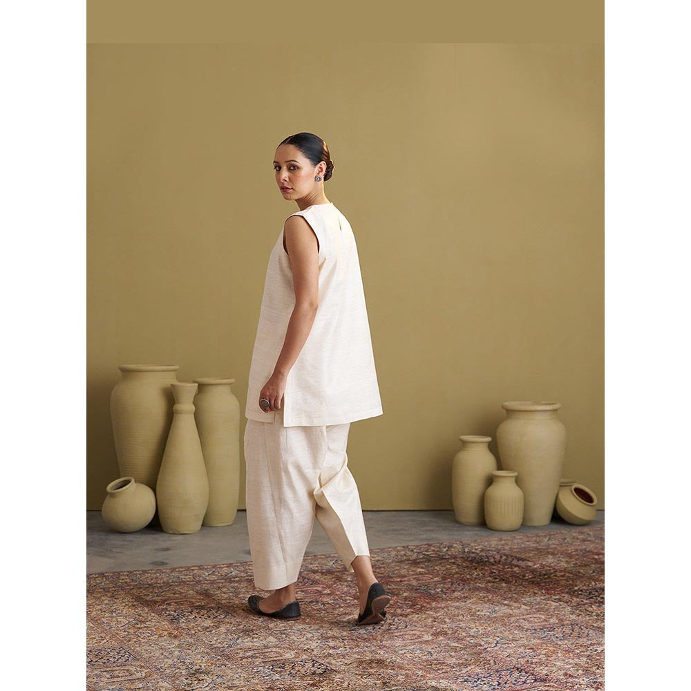 Vaaya Mulbery Silk Ivory Top with Salwar and Jacket