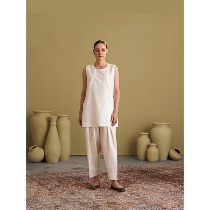 Vaaya Mulbery Silk Ivory Top with Salwar and Jacket