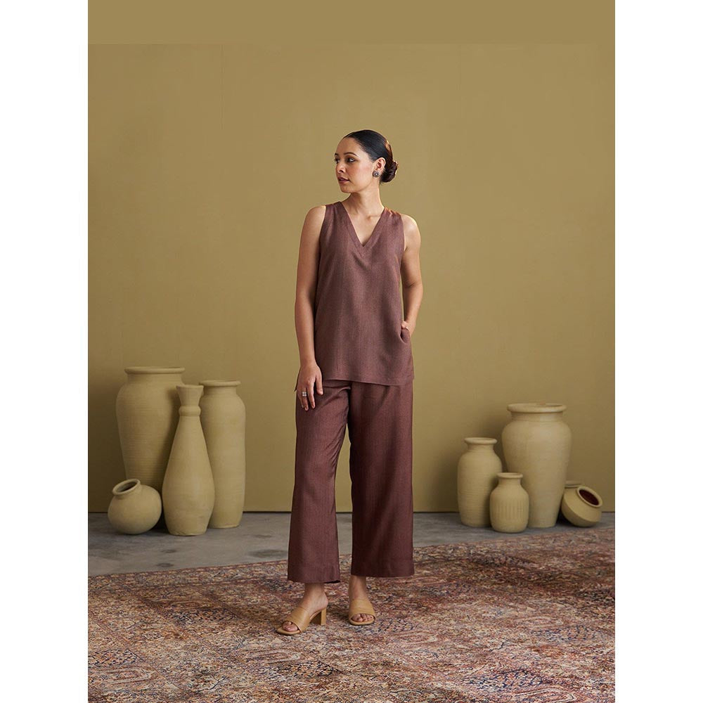 Vaaya Brown Silk Cotton Kurta and Palazzo Set