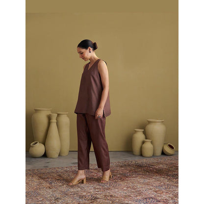 Vaaya Brown Silk Cotton Kurta and Palazzo Set