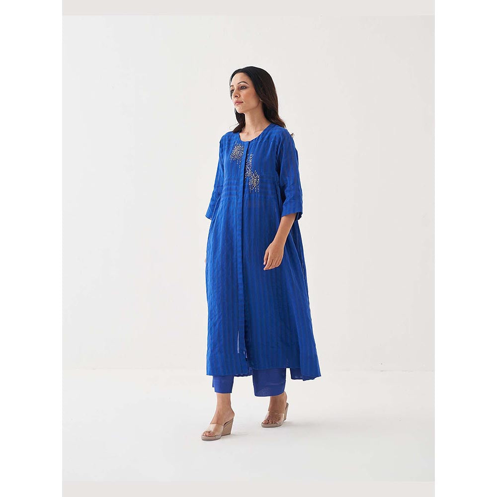 Vaaya Sapphire Blue Silk Chanderi Ensemble Handwork Kurta with Pant