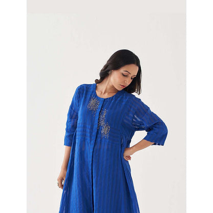Vaaya Sapphire Blue Silk Chanderi Ensemble Handwork Kurta with Pant