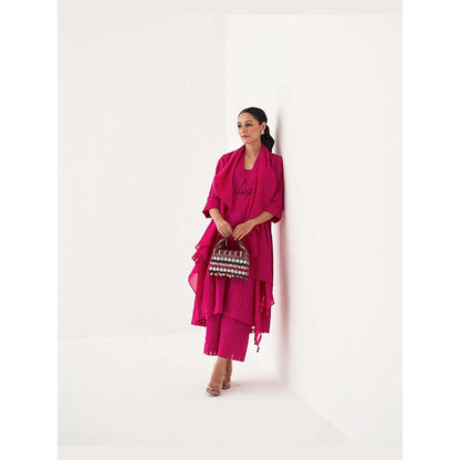 Vaaya The Royal Rani Silk Chanderi Ensemble Kurta and Pant with Waterfall Scarf
