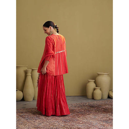 Vaaya The Alta Red Crushed Chanderi Gota Kurti with Lehenga