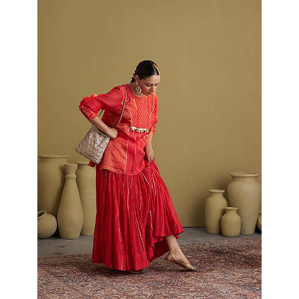 Vaaya The Alta Red Crushed Chanderi Gota Kurti with Lehenga