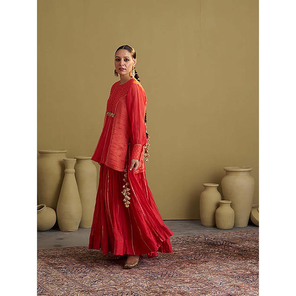 Vaaya The Alta Red Crushed Chanderi Gota Kurti with Lehenga