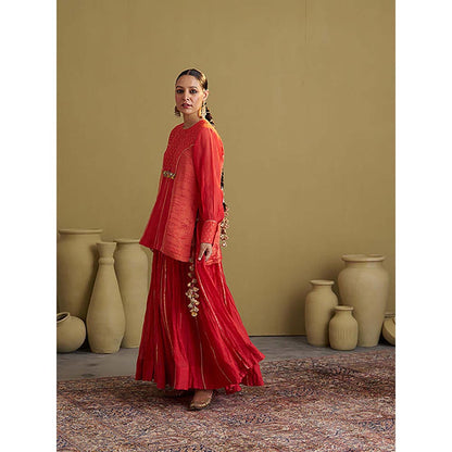 Vaaya The Alta Red Crushed Chanderi Gota Kurti with Lehenga