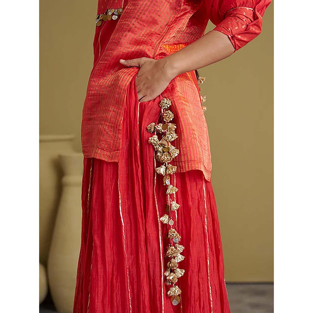 Vaaya The Alta Red Crushed Chanderi Gota Kurti with Lehenga
