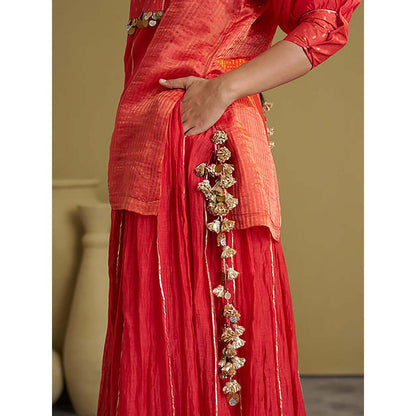 Vaaya The Alta Red Crushed Chanderi Gota Kurti with Lehenga