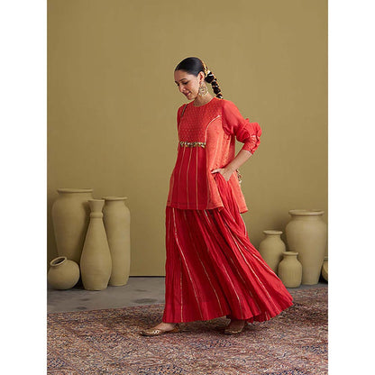 Vaaya The Alta Red Crushed Chanderi Gota Kurti with Lehenga