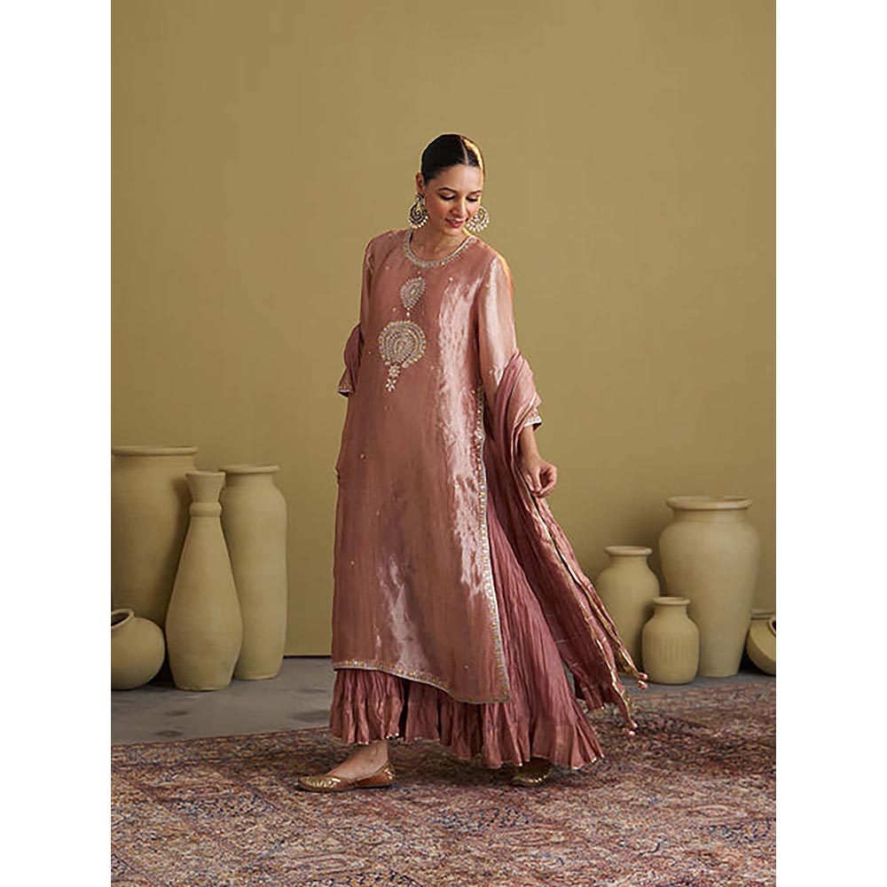 Vaaya The Rose Pink Banarasi Tissue and Silk Chanderi Kalidaar Kurta