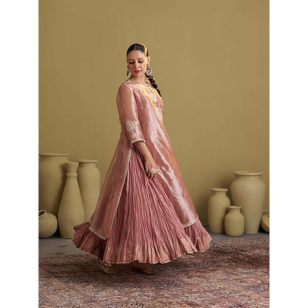 Vaaya The Rose Pink Banarasi Tissue and Silk Chanderi Kalidaar Kurta