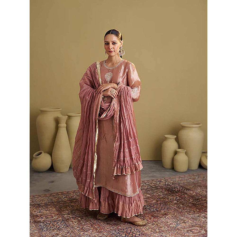 Vaaya The Rose Pink Banarasi Tissue and Silk Chanderi Kalidaar Kurta