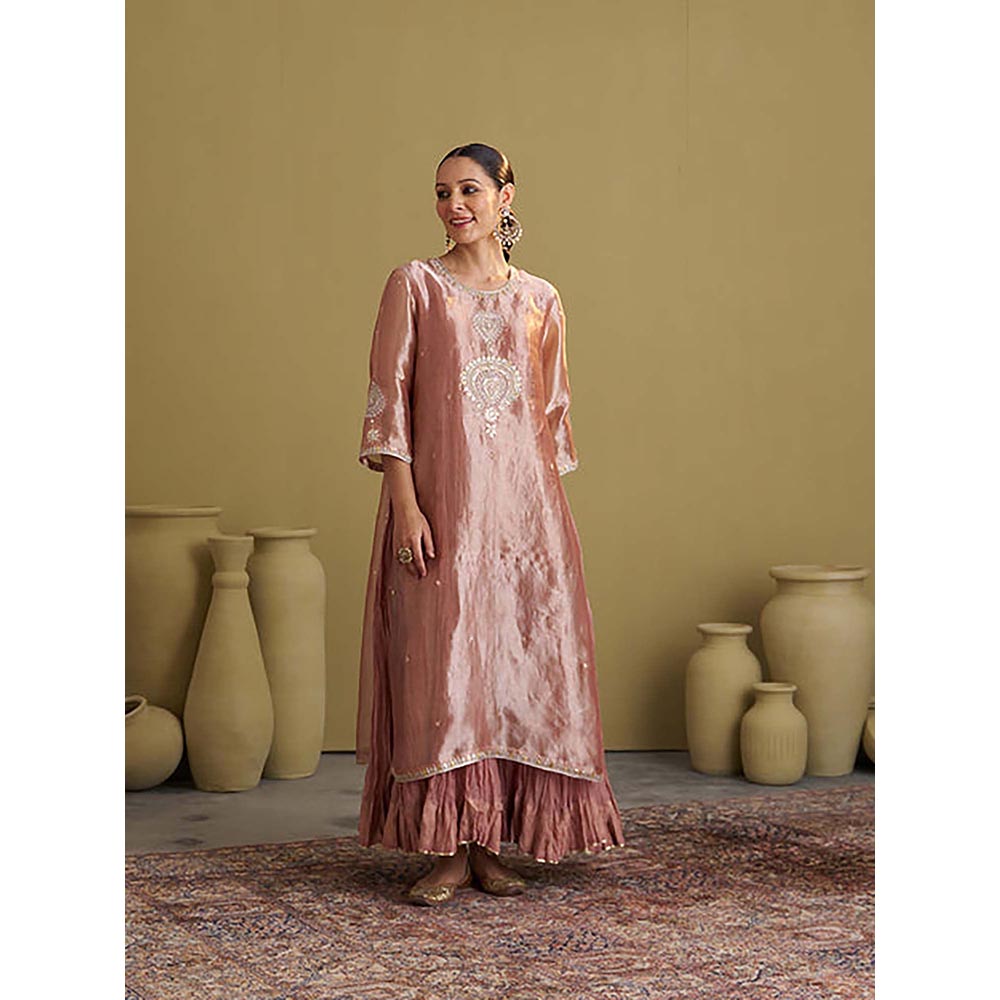 Vaaya The Rose Pink Banarasi Tissue and Silk Chanderi Kalidaar Kurta
