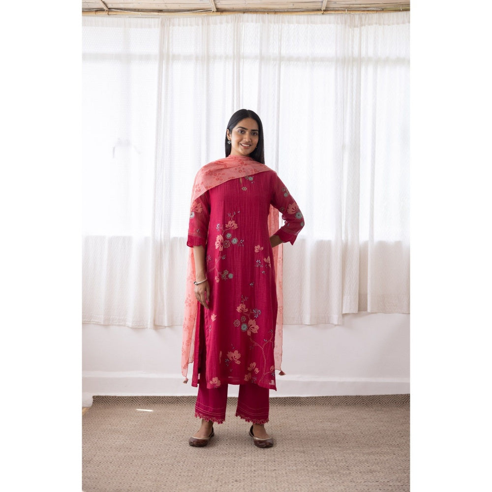 Vaayu Camellia Applique Kurta with Pant & Dupatta (Set of 3)