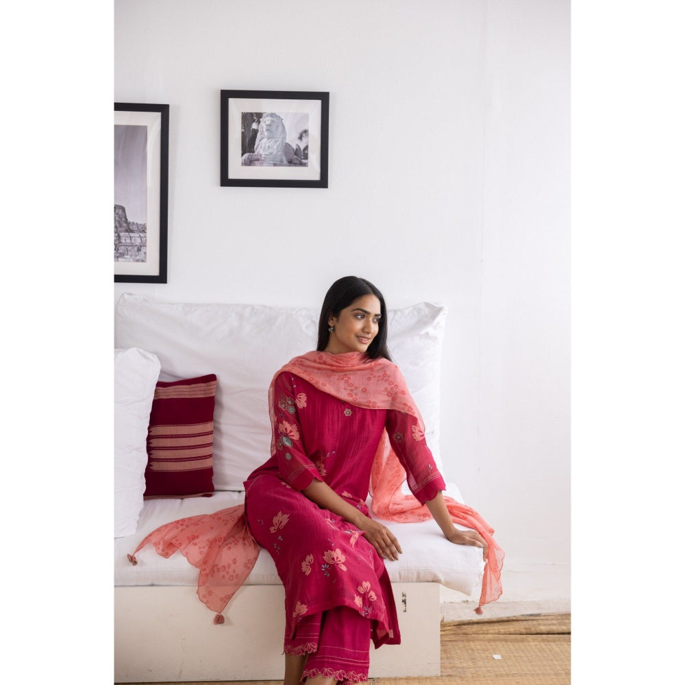 Vaayu Camellia Applique Kurta with Pant & Dupatta (Set of 3)