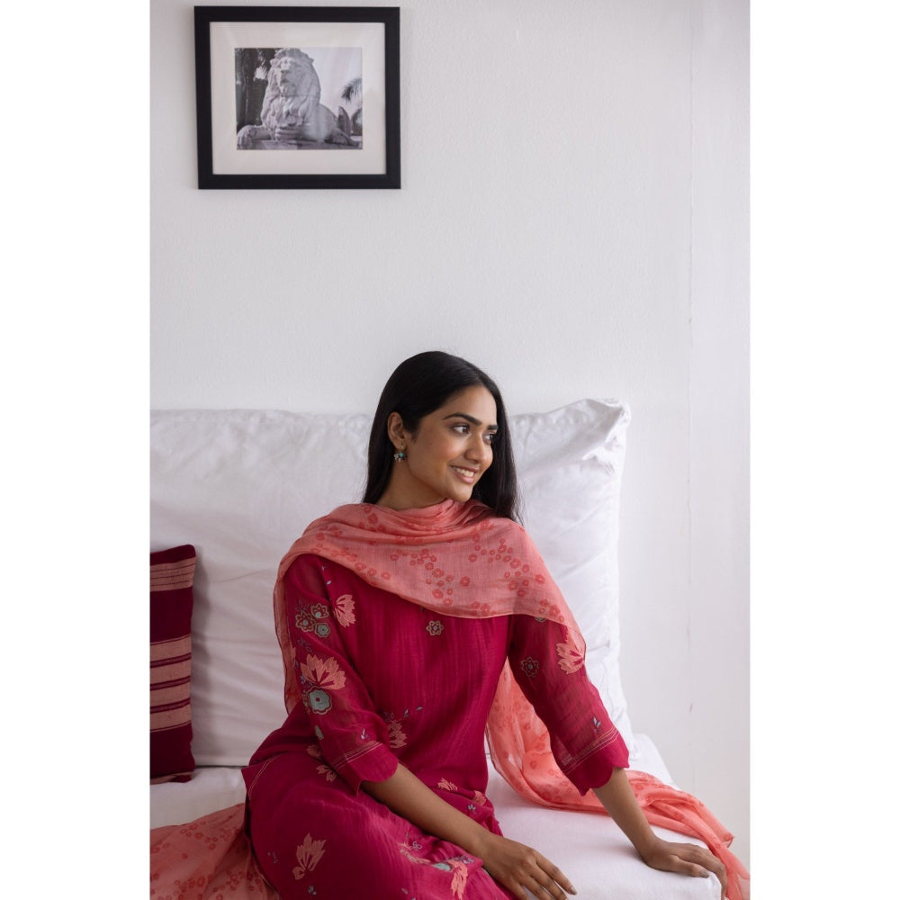 Vaayu Camellia Applique Kurta with Pant & Dupatta (Set of 3)