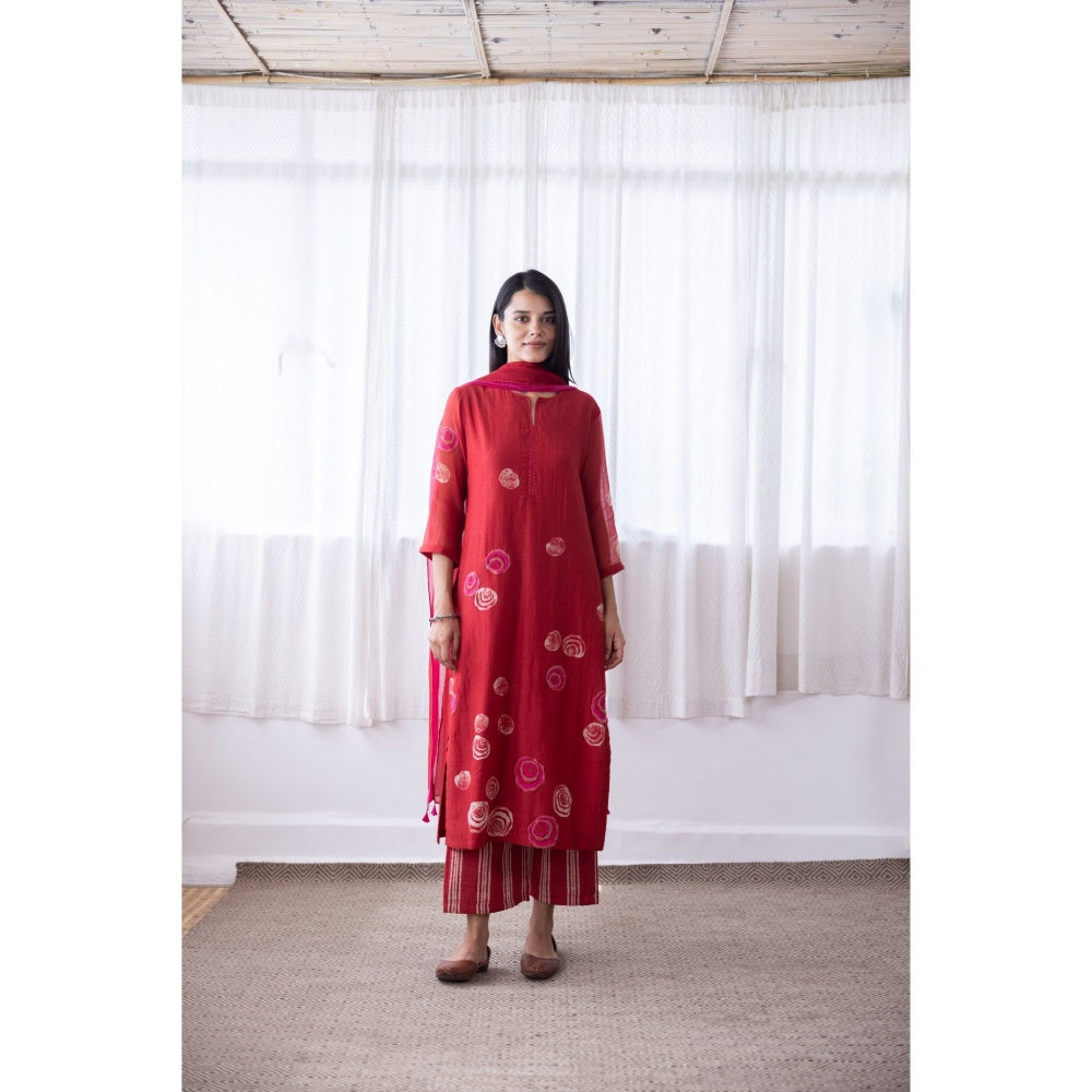 Vaayu Camellia Floral Applique Kurta with Pant & Dupatta (Set of 3)