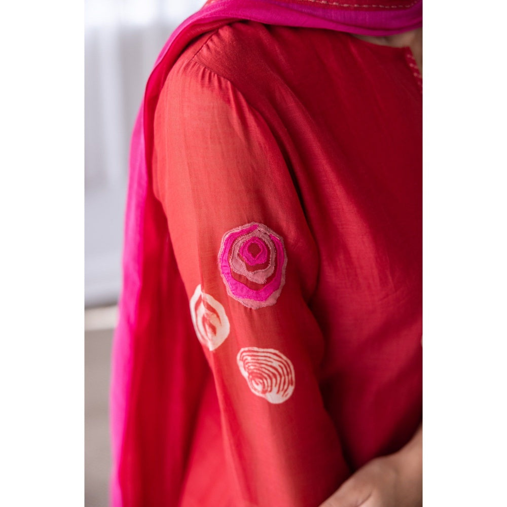 Vaayu Camellia Floral Applique Kurta with Pant & Dupatta (Set of 3)