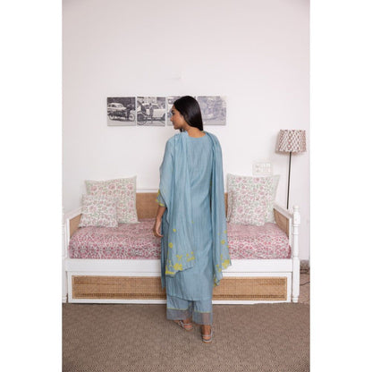 Vaayu Azure Floral Applique Kurta with Pant & Dupatta (Set of 3)