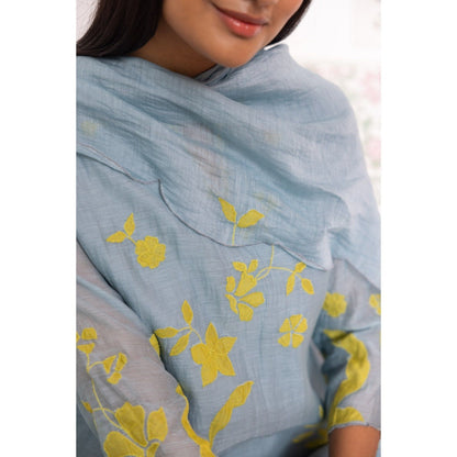 Vaayu Azure Floral Applique Kurta with Pant & Dupatta (Set of 3)