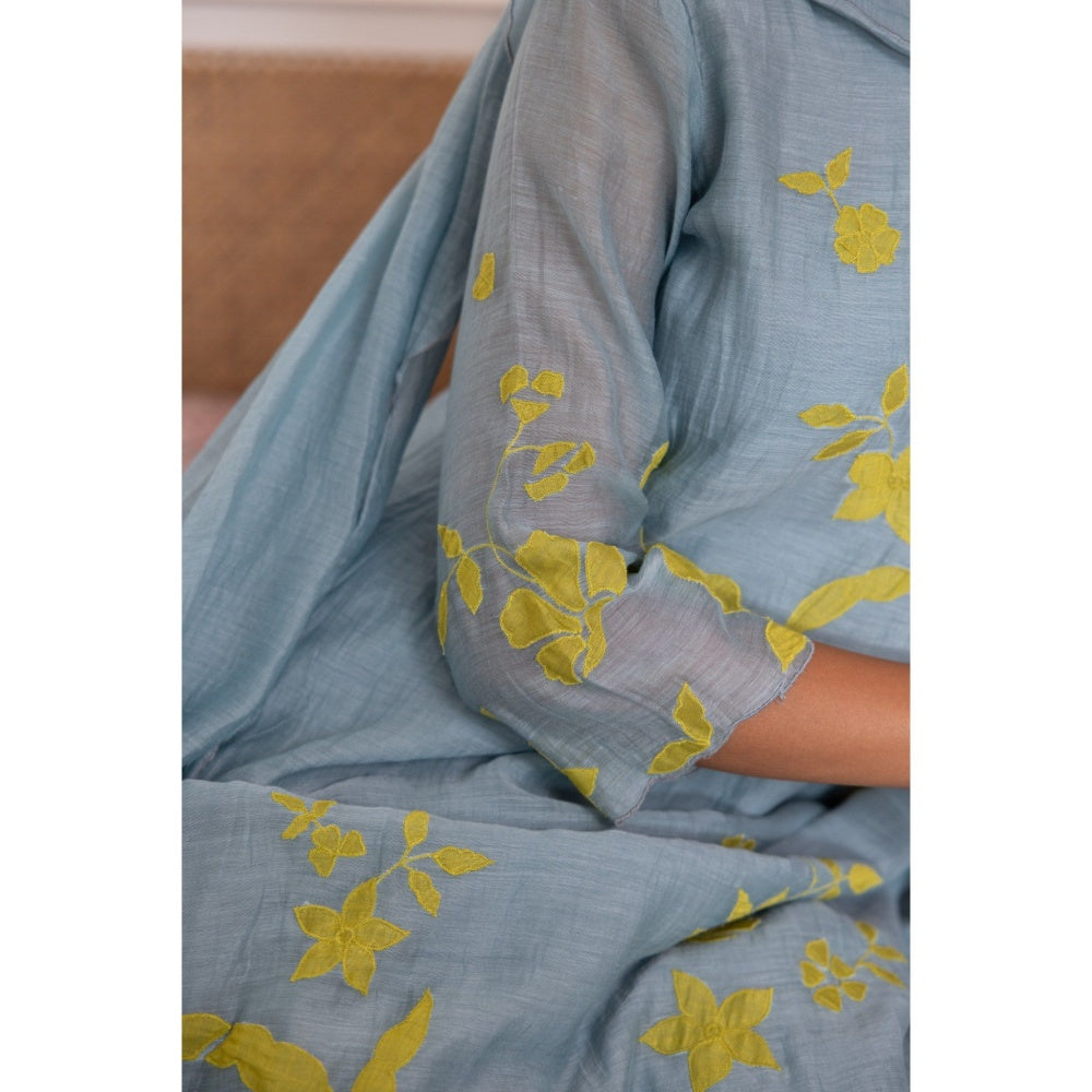 Vaayu Azure Floral Applique Kurta with Pant & Dupatta (Set of 3)