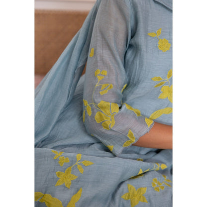 Vaayu Azure Floral Applique Kurta with Pant & Dupatta (Set of 3)