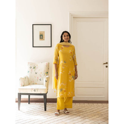 Vaayu Rue Floral Embroidered Kurta with Pant and Dupatta (Set of 3)