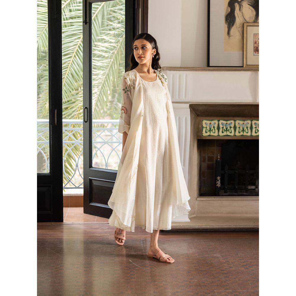 Vaayu Pearl Ivory Embroidered Jacket Dress