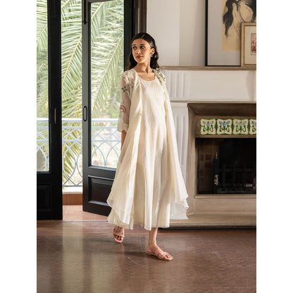 Vaayu Pearl Ivory Embroidered Jacket Dress