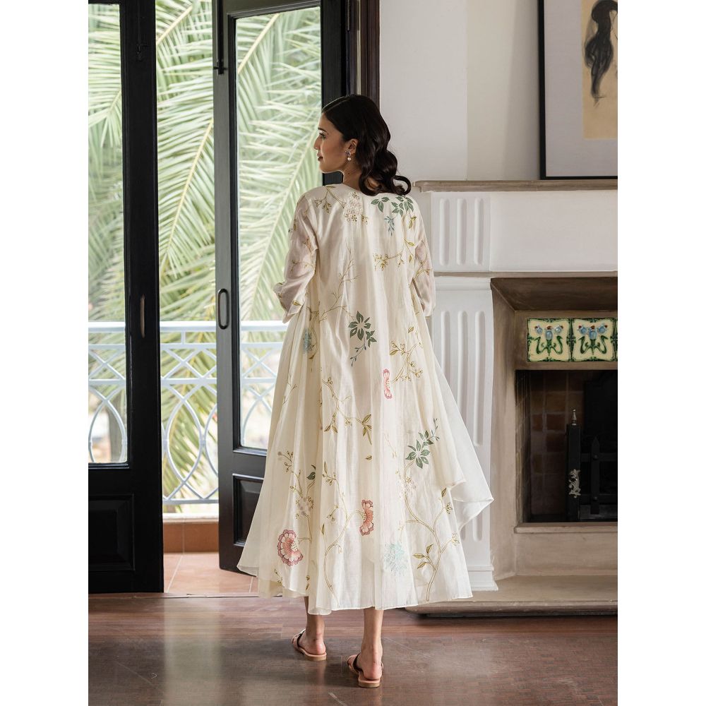 Vaayu Pearl Ivory Embroidered Jacket Dress