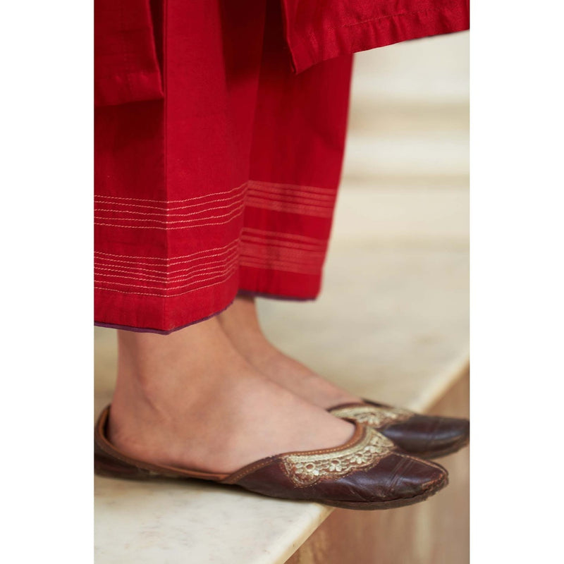 Vaayu Red Crimson Floral Applique Kurta with Pant and Dupatta (Set of 3)