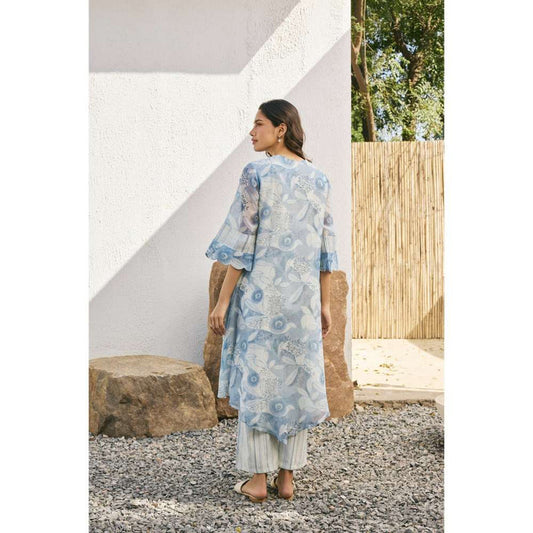 Vaayu Powder Blue Pintuck Kurta with Pant (Set of 2)