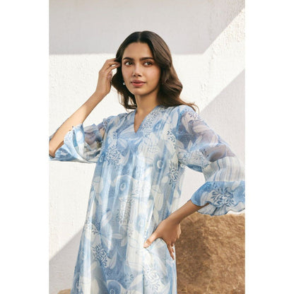 Vaayu Powder Blue Pintuck Kurta with Pant (Set of 2)