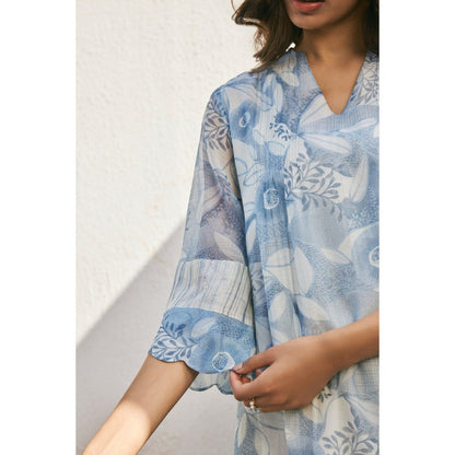 Vaayu Powder Blue Pintuck Kurta with Pant (Set of 2)