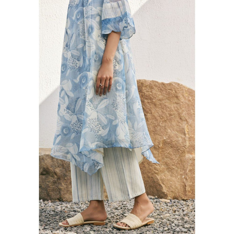 Vaayu Powder Blue Pintuck Kurta with Pant (Set of 2)