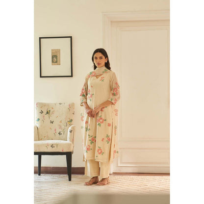Vaayu Beige Ecru Applique Kurta with Pant and Dupatta