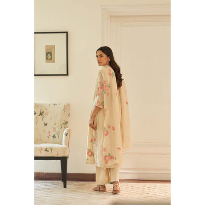 Vaayu Beige Ecru Applique Kurta with Pant and Dupatta