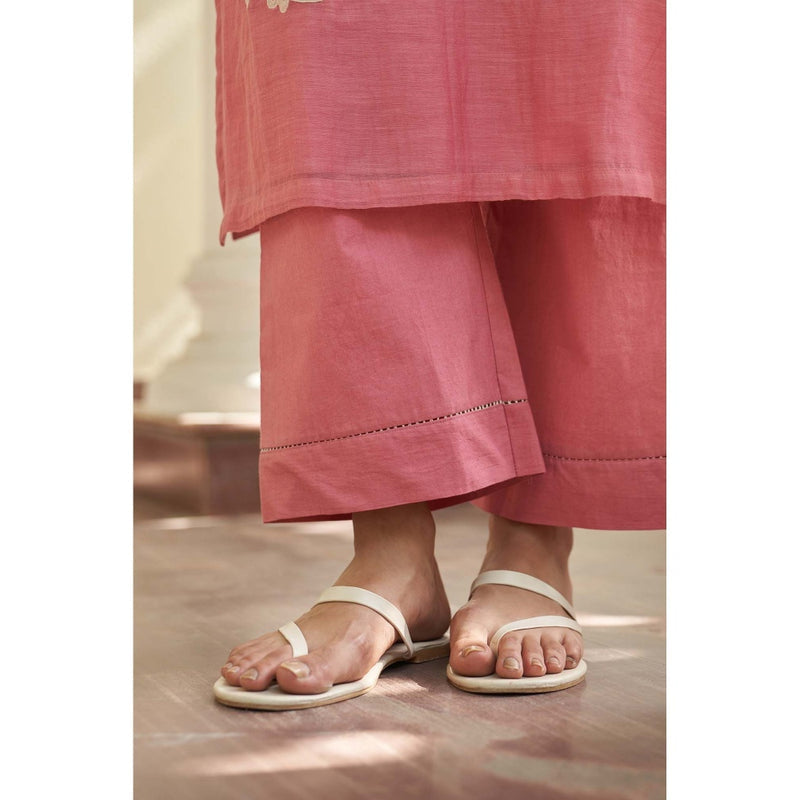 Vaayu Pink Peony Applique Kurta with Pant and Dupatta