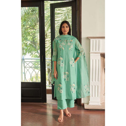 Vaayu Green Mint Floral Kurta with Pant and Dupatta