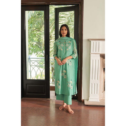 Vaayu Green Mint Floral Kurta with Pant and Dupatta